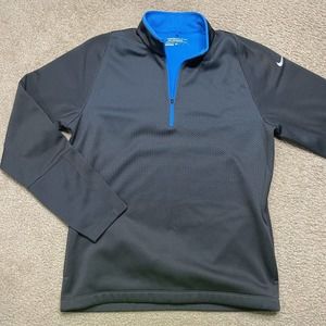 Nike Golf Dri Fit Therma 1/4 Zip Long Sleeve Pullover Sweater Gray Blue Medium